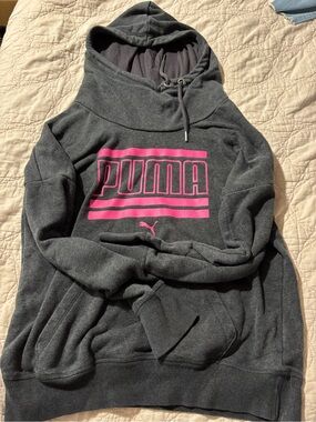 Puma Dark Gray Hoodie with Pink Logo